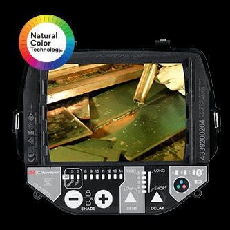 close-up van een Speedglas ADF-lens met Natural Color-technologie
