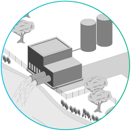 Illustratiepictogram van volledige afwalwaterbehandeling Illustratiepictogram van volledige afwalwaterbehandeling