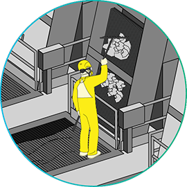 Pictogram van stapsgewijs scheidingsproces van vaste stoffen Pictogram van stapsgewijs scheidingsproces van vaste stoffen