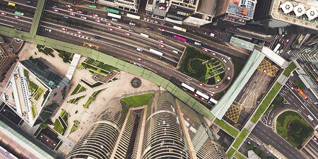 Luchtfoto van een drukke stad

