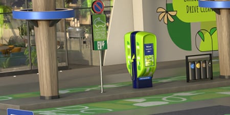 EV-laadpalen met verticale signalering.
