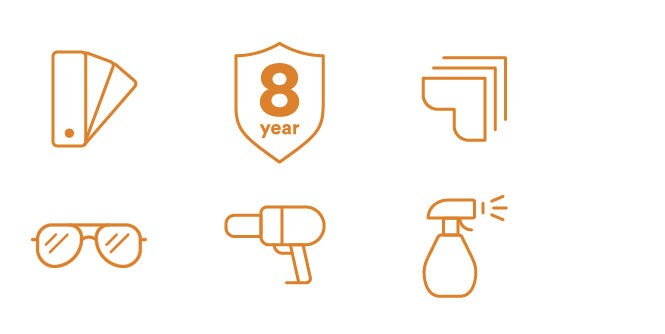 Groep pictogrammen die de voordelen voor de auto-eigenaar symboliseren.
